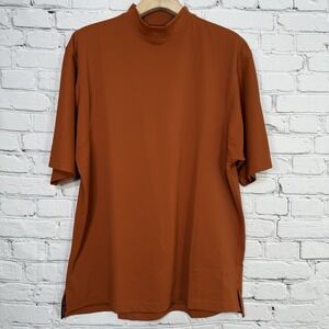 Footjoy Men's‎ Mock Neck Shirt L Burnt Orange Bull Run Golf Club Short Sleeve